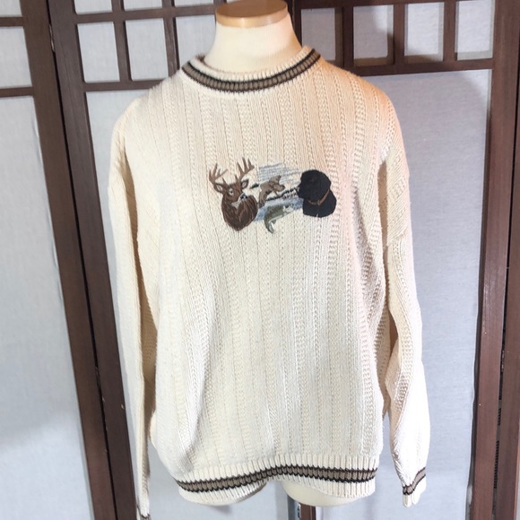M.R. Ducks Other - Vintage Men's sweater 100% cotton crew neck / Black lab, deer, duck, fish motif
